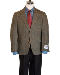 Harris Tweed Sport Coat in Olive Window Pane With Herringbone