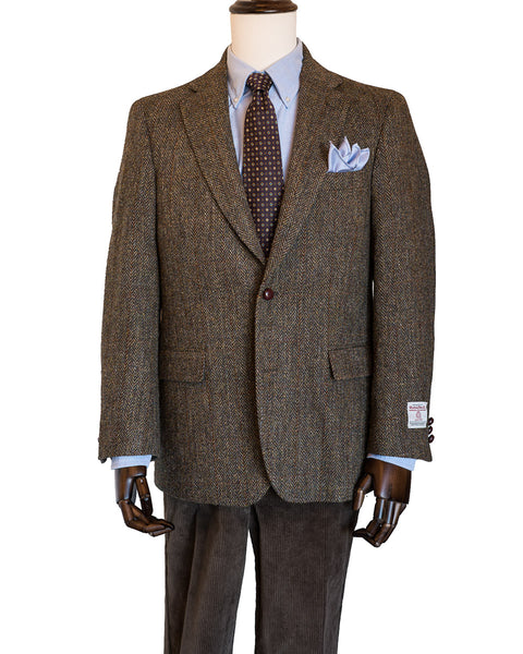 Harris Tweed Sport Coat in Olive Herringbone with over Plaid
