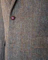 Harris Tweed Sport Coat in Olive Herringbone with over Plaid
