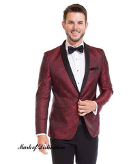 Apple Red Paisley Shawl lapel Dinner Jacket Tuxedo Rental - Rainwater's Men's Clothing and Tuxedo Rental