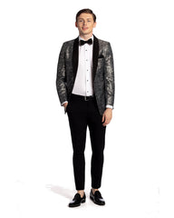Aria Paisley Shawl lapel Dinner Jacket Tuxedo Rental In Metallic Silver