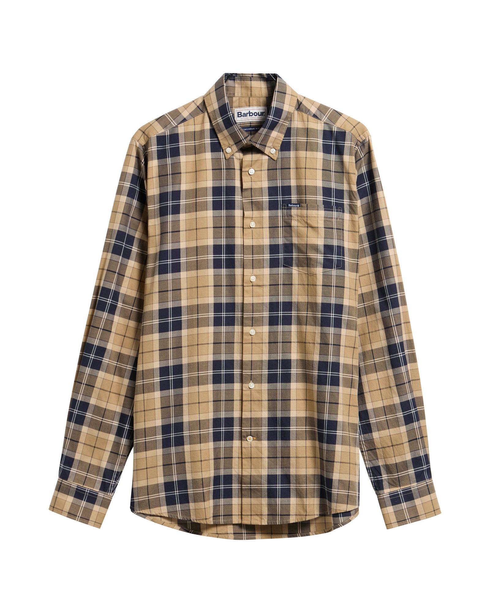 Barbour Wetheram Birchwood Dress Tartan Plaid Button Down Collar Shirt in Tailored Fit