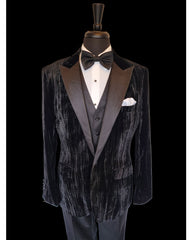 '-Rainwater's -Rainwater's - Tuxedo Rental - Black Crushed Velvet Peak Lapel Tuxedo Rental -