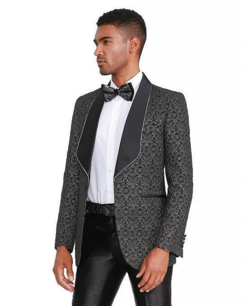 Black Pearl Textured Shawl Dinner Jacket Tuxedo Rental - Rainwater's Men's Clothing and Tuxedo Rental