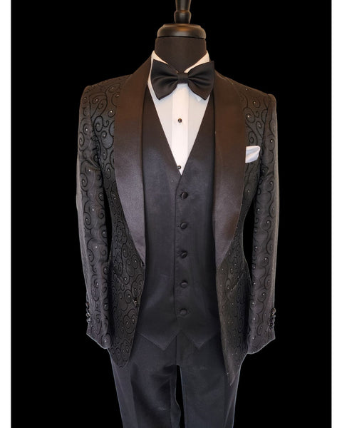 '-Rainwater's -Rainwater's - Tuxedo Rental - Black Swirl & Dot Textured Shawl Tuxedo Rental -