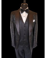 '-Rainwater's -Rainwater's - Tuxedo Rental - Black Swirl & Dot Textured Shawl Tuxedo Rental -