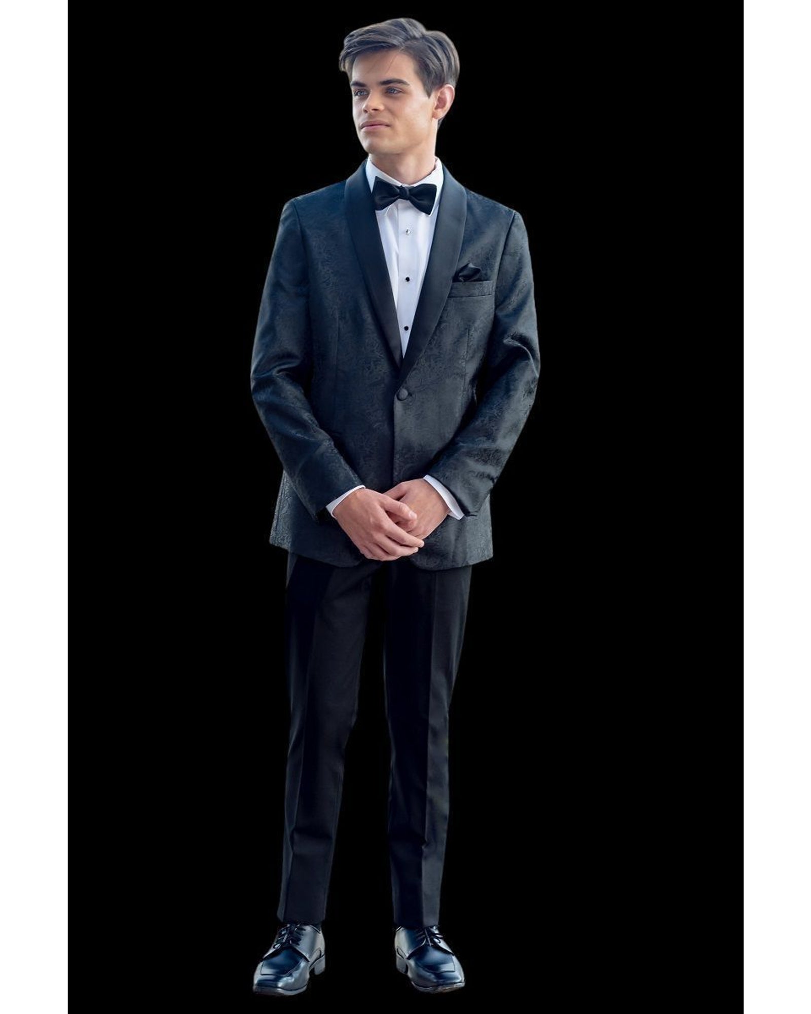 '-Rainwater's -Rainwater's - Tuxedo Rental - Black Tonal Aria Paisley Shawl lapel Dinner Jacket Tuxedo Rental -