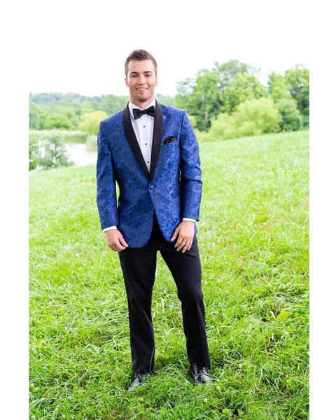 Blue Paisley Shawl lapel Dinner Jacket Tuxedo Rental - Rainwater's Men's Clothing and Tuxedo Rental