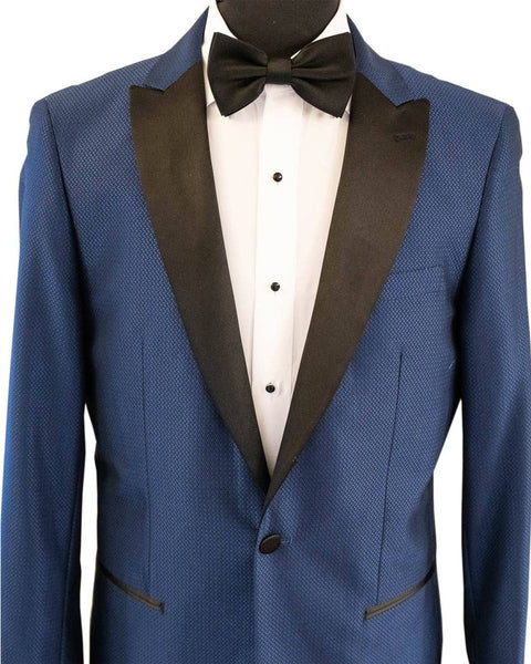 Blue Chevron Texture With Black Peak Lapel Dinner Jacket Tuxedo Rental - Rainwater's Men's Clothing and Tuxedo Rental