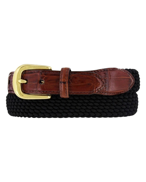 Brighton Braided Stretch Belt with Croco Leather in Black