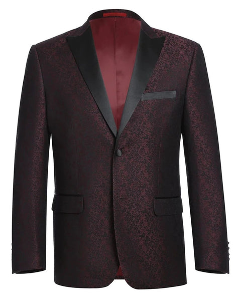 '-Rainwater's -Rainwater's - Tuxedo Rental - Burgundy Pattern Peak Lapel Dinner Jacket Tuxedo Rental -