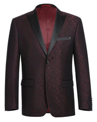 '-Rainwater's -Rainwater's - Tuxedo Rental - Burgundy Pattern Peak Lapel Dinner Jacket Tuxedo Rental -