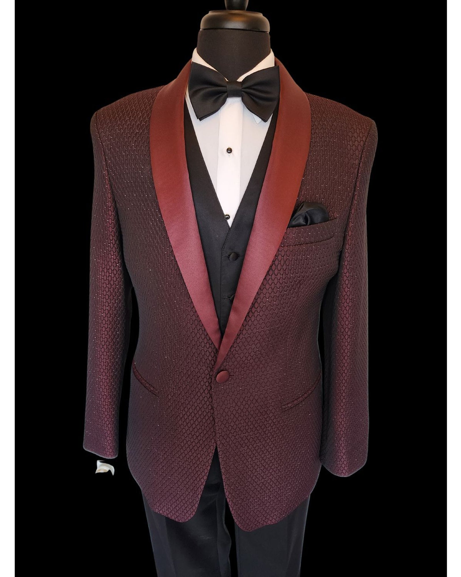 '-Rainwater's -Rainwater's - Tuxedo Rental - Burgundy Sparkle Diamond Shawl Tuxedo Rental -
