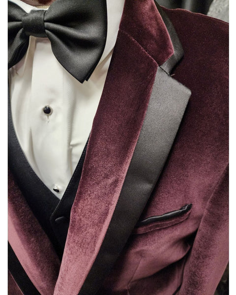 '-Rainwater's -Rainwater's - Tuxedo Rental - Burgundy Velvet Notch Lapel Tuxedo Rental -