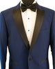 Cobalt Blue Diamond Texture With Black Peak Lapel Dinner Jacket Tuxedo Rental - Rainwater's Men's Clothing and Tuxedo Rental