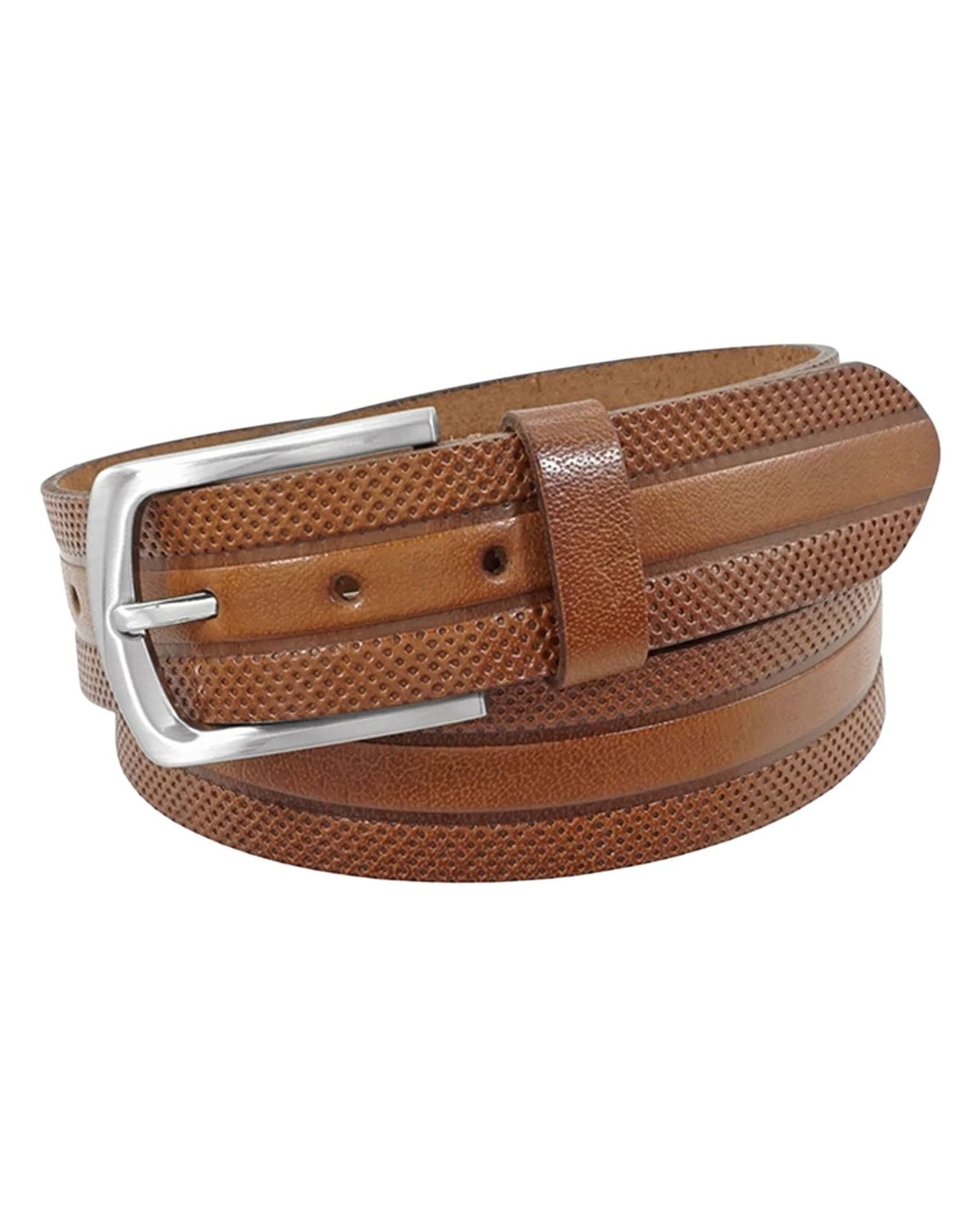 Cognac Leather Strap Belt With Embossed Design - Rainwater's Men's Clothing and Tuxedo Rental
