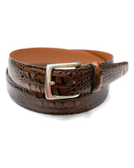 Croco-Embossed Leather Belt in Brown - Rainwater's Men's Clothing and Tuxedo Rental