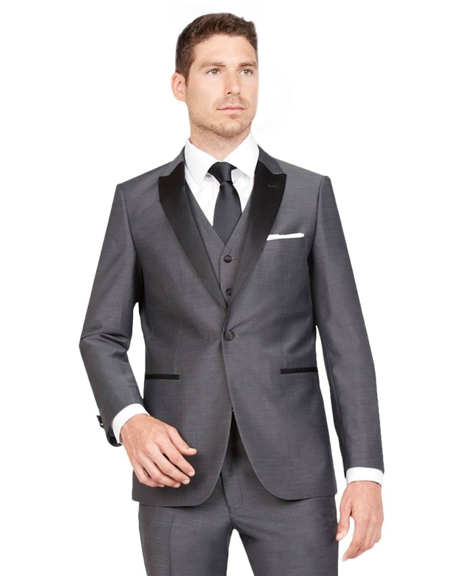 Dark Grey With Black Peak Lapel Tuxedo Rental - Rainwater's Men's Clothing and Tuxedo Rental