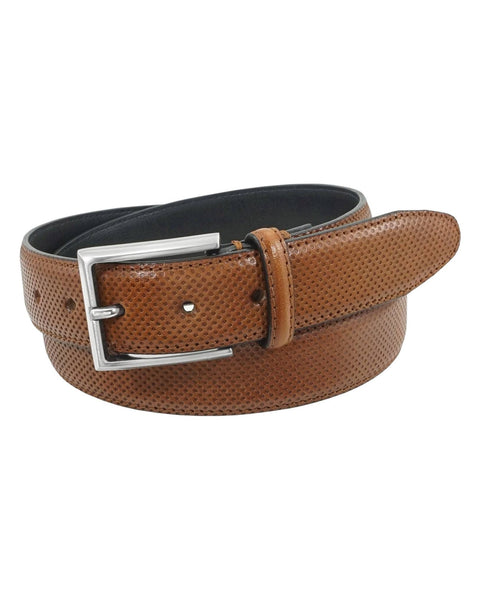 Dominic Micro-Perforated Embossed Belt in Cognac - Rainwater's Men's Clothing and Tuxedo Rental