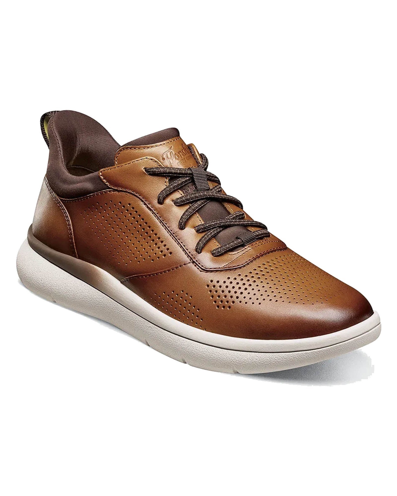 Florsheim Fleet Perf Toe Elastic Lace Sneaker in Cognac