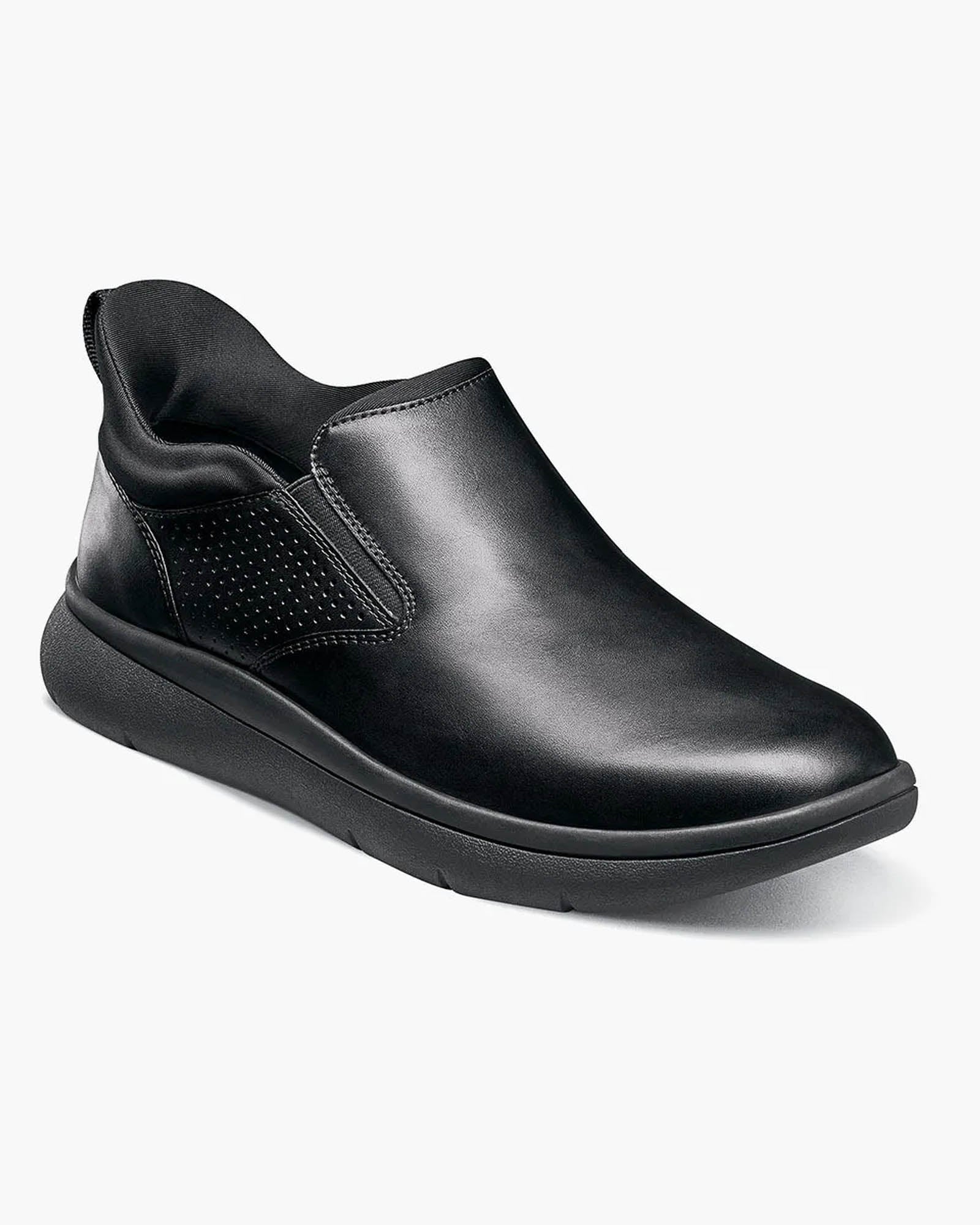 Florsheim Fleet Plain Toe Slip On Sneaker In Black With Black Sole