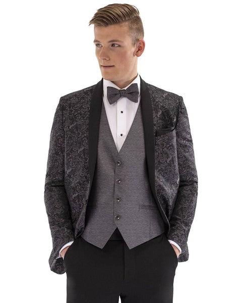 Granite Black Paisley Shawl lapel Dinner Jacket Tuxedo Rental - Rainwater's Men's Clothing and Tuxedo Rental