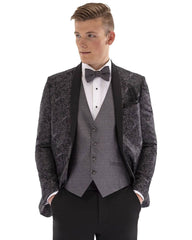 Granite Black Paisley Shawl lapel Dinner Jacket Tuxedo Rental - Rainwater's Men's Clothing and Tuxedo Rental