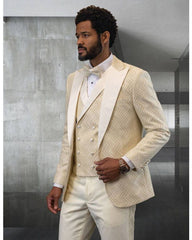 Ivory Chevron Weave  Peak Lapel Tuxedo Rental - Rainwater's Men's Clothing and Tuxedo Rental