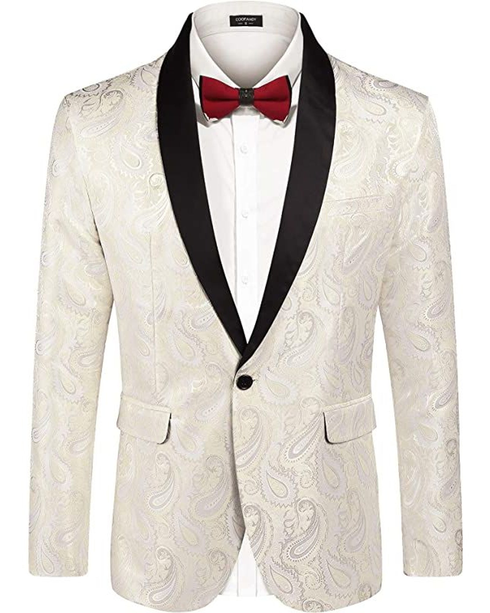 '-Rainwater's -Rainwater's - Tuxedo Rental - Ivory With Paisley Texture & Black Shawl Tuxedo Rental -