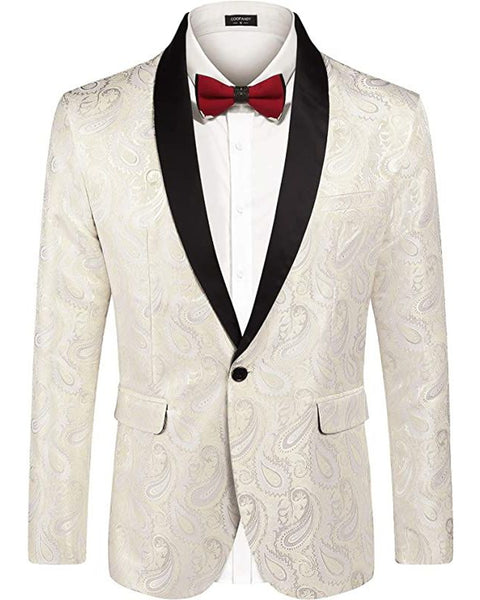 '-Rainwater's -Rainwater's - Tuxedo Rental - Ivory With Paisley Texture & Black Shawl Tuxedo Rental -