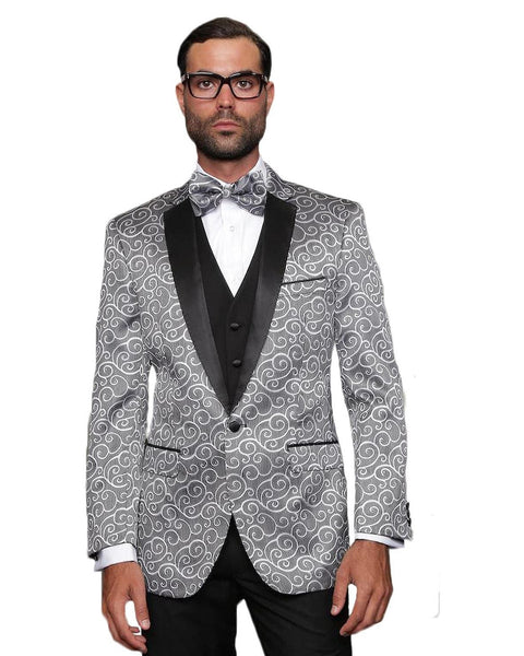 Light Grey Swirl Dinner Jacket Tuxedo Rental - Rainwater's Men's Clothing and Tuxedo Rental