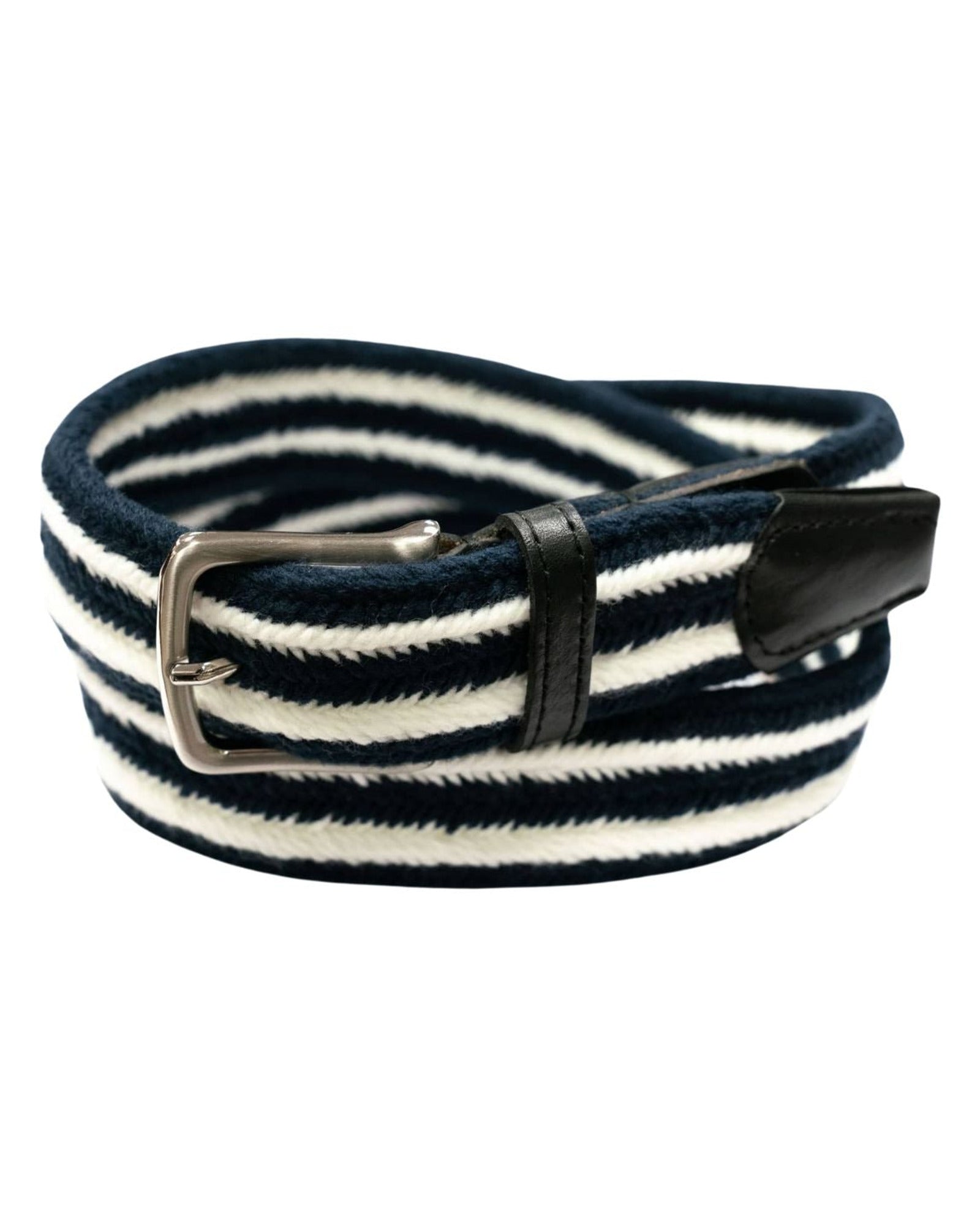 Navy & White Striped Cotton Webbed Belt