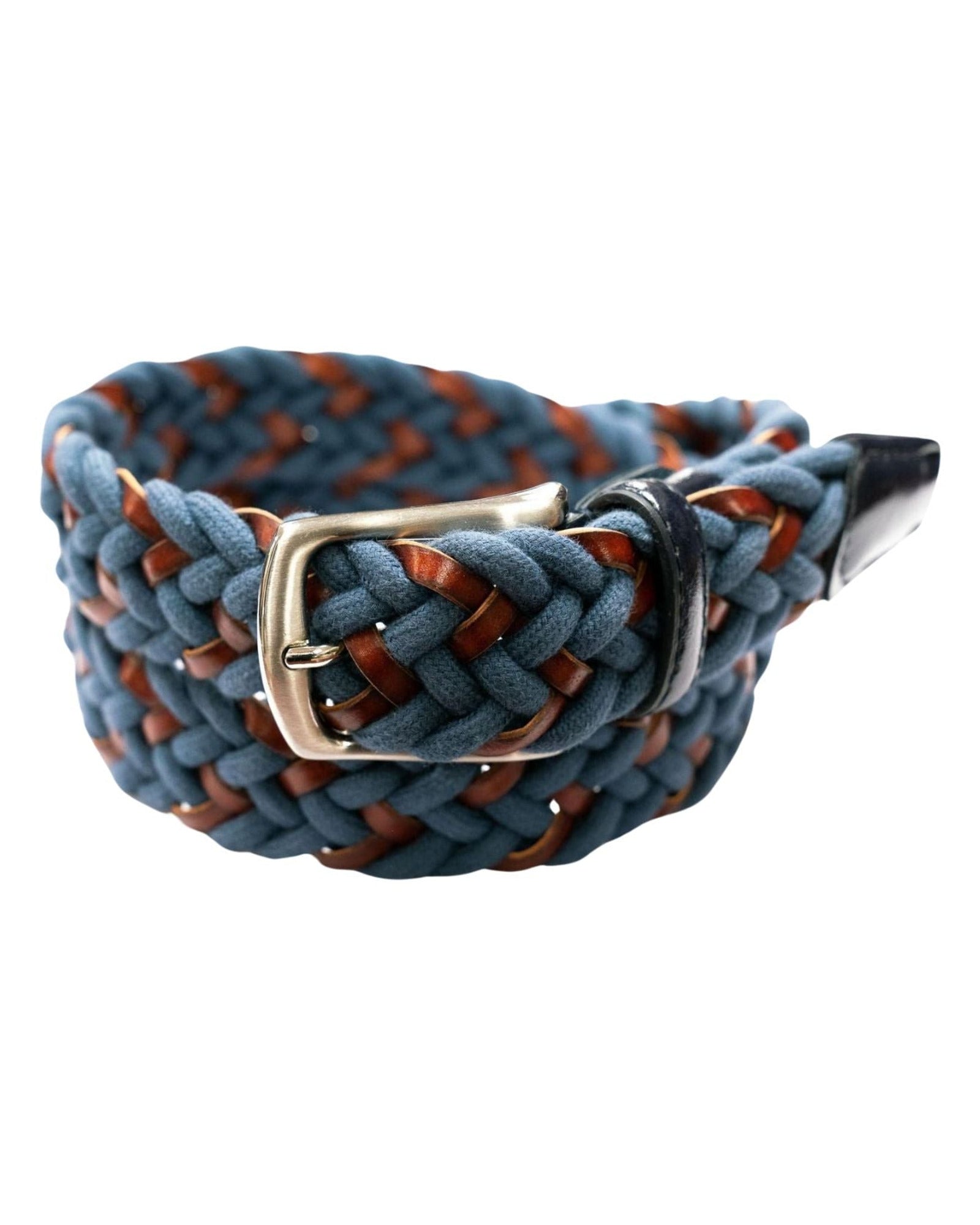 Navy Cotton & Leather Braided Belt - Rainwater's Men's Clothing and Tuxedo Rental