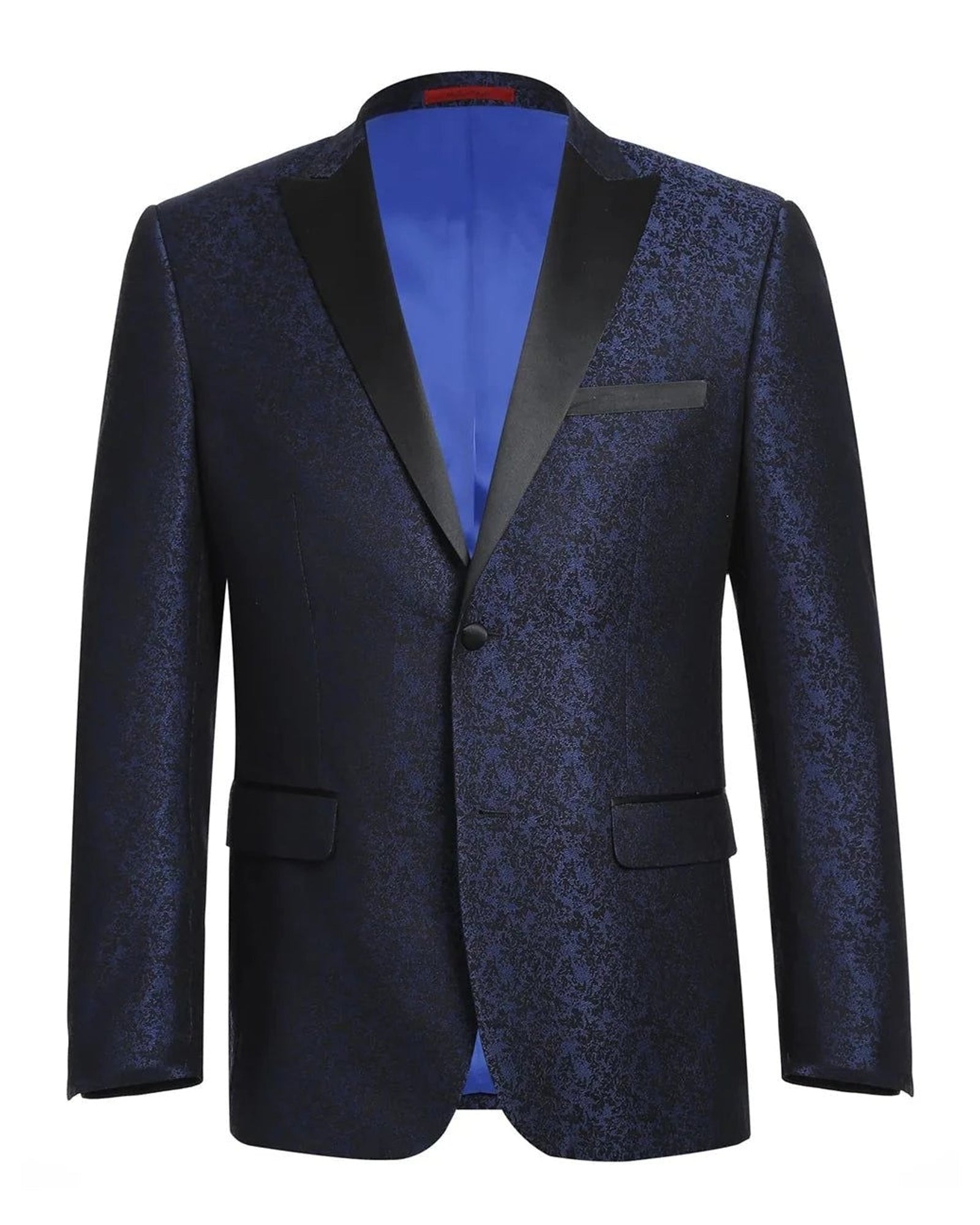 '-Rainwater's -Rainwater's - Tuxedo Rental - Navy Pattern Peak Lapel Dinner Jacket Tuxedo Rental -