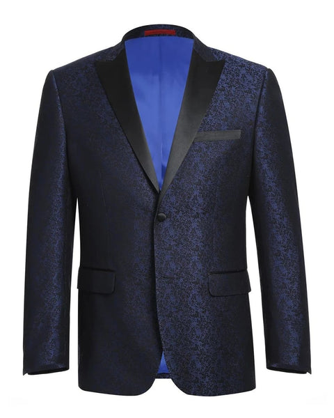 '-Rainwater's -Rainwater's - Tuxedo Rental - Navy Pattern Peak Lapel Dinner Jacket Tuxedo Rental -