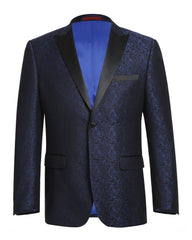 '-Rainwater's -Rainwater's - Tuxedo Rental - Navy Pattern Peak Lapel Dinner Jacket Tuxedo Rental -