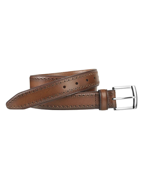 Johnston & Murphy Perforated Edge Belt In Cognac Tan - Rainwater's Men's Clothing and Tuxedo Rental