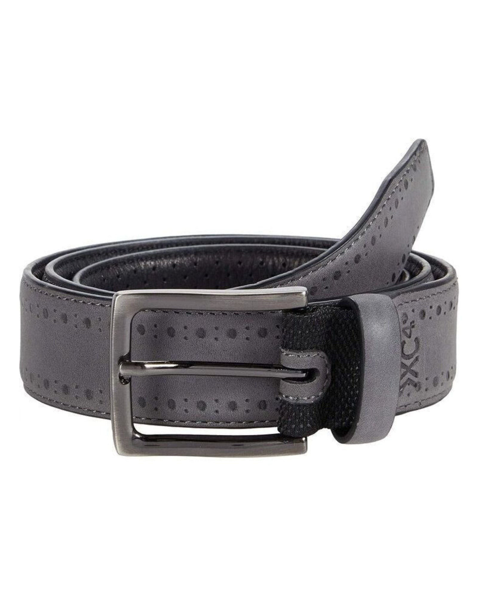 -Rainwater's -USA Name Brand - Belts - Perforated Edged Belt in Genuine Leather in Lt Grey -