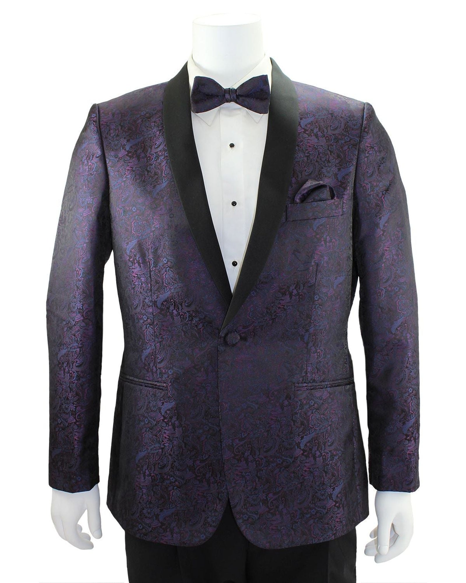 '-Rainwater's -Rainwater's - Tuxedo Rental - Plum Aria Paisley Shawl lapel Dinner Jacket Tuxedo Rental -