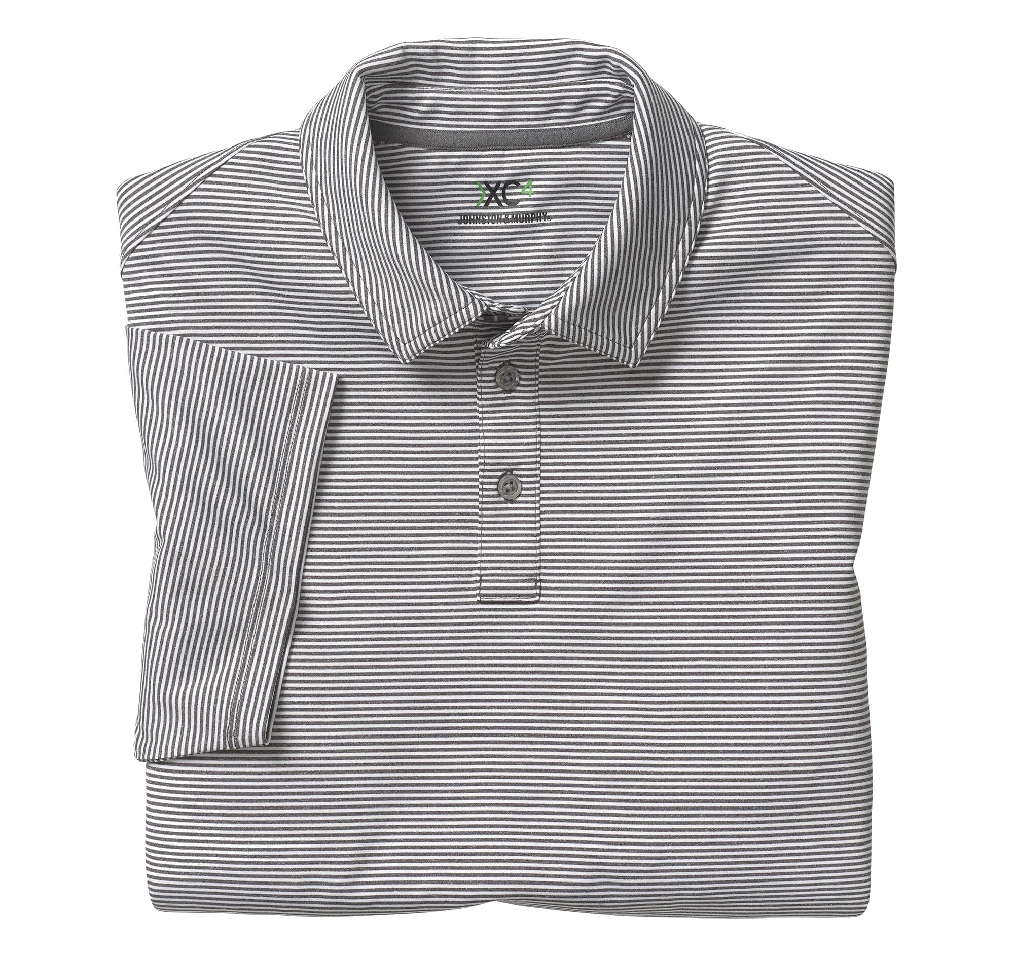 Johnston & Murphy Polo Shirt in Grey & White Narrow Stripe - Rainwater's Men's Clothing and Tuxedo Rental
