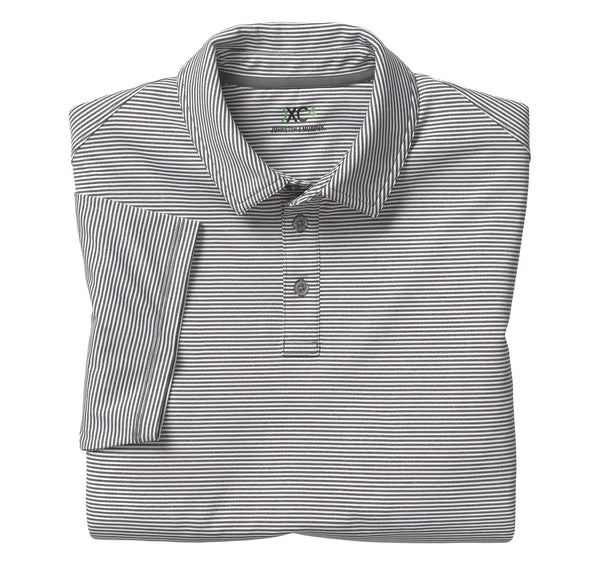 Johnston & Murphy Polo Shirt in Grey & White Narrow Stripe - Rainwater's Men's Clothing and Tuxedo Rental