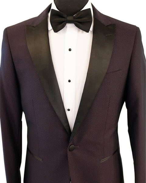 Purple Textured With Black Peak Lapel Dinner Jacket Tuxedo Rental - Rainwater's Men's Clothing and Tuxedo Rental