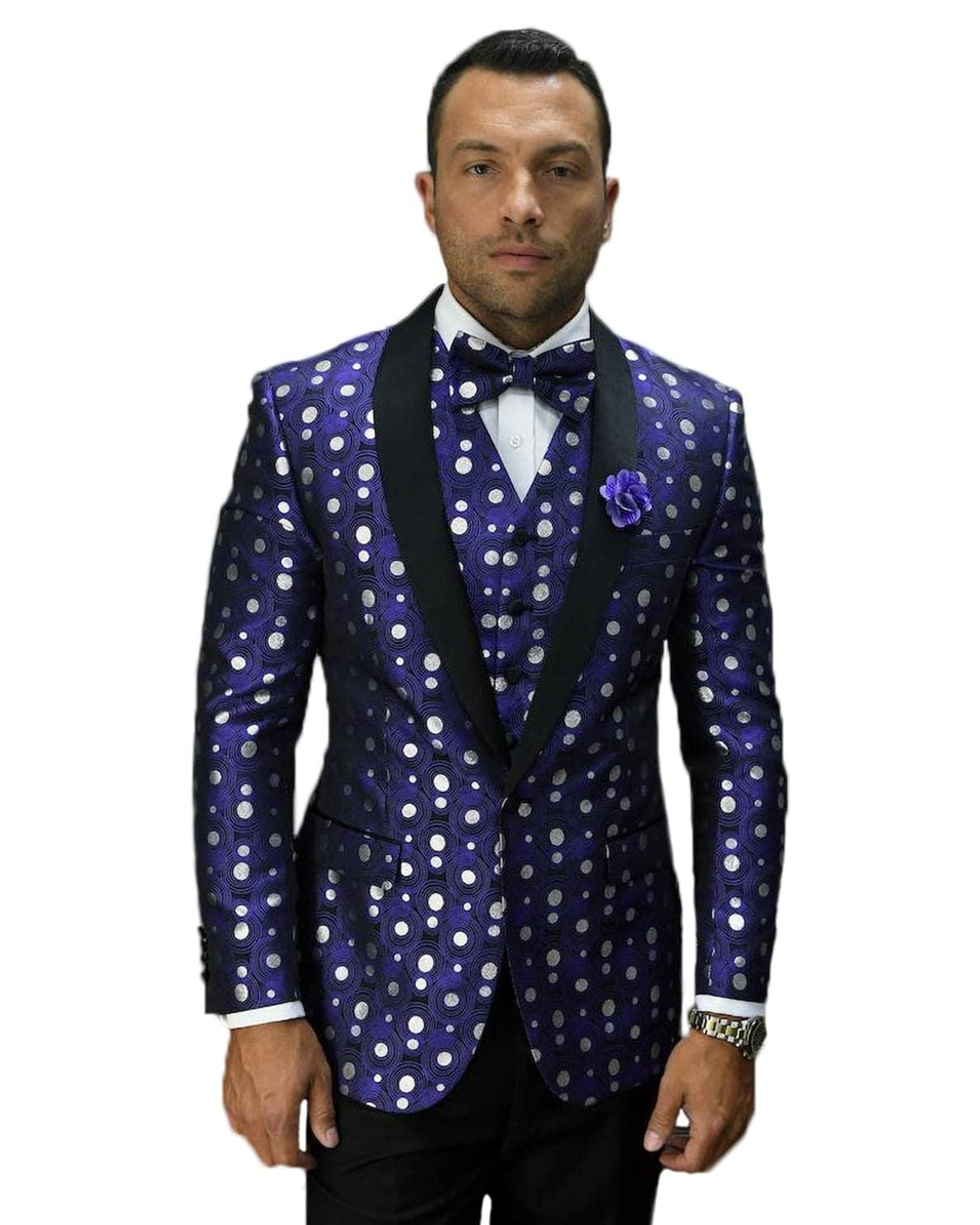 Purple With Silver Dot Dinner Jacket Tuxedo Rental - Rainwater's Men's Clothing and Tuxedo Rental