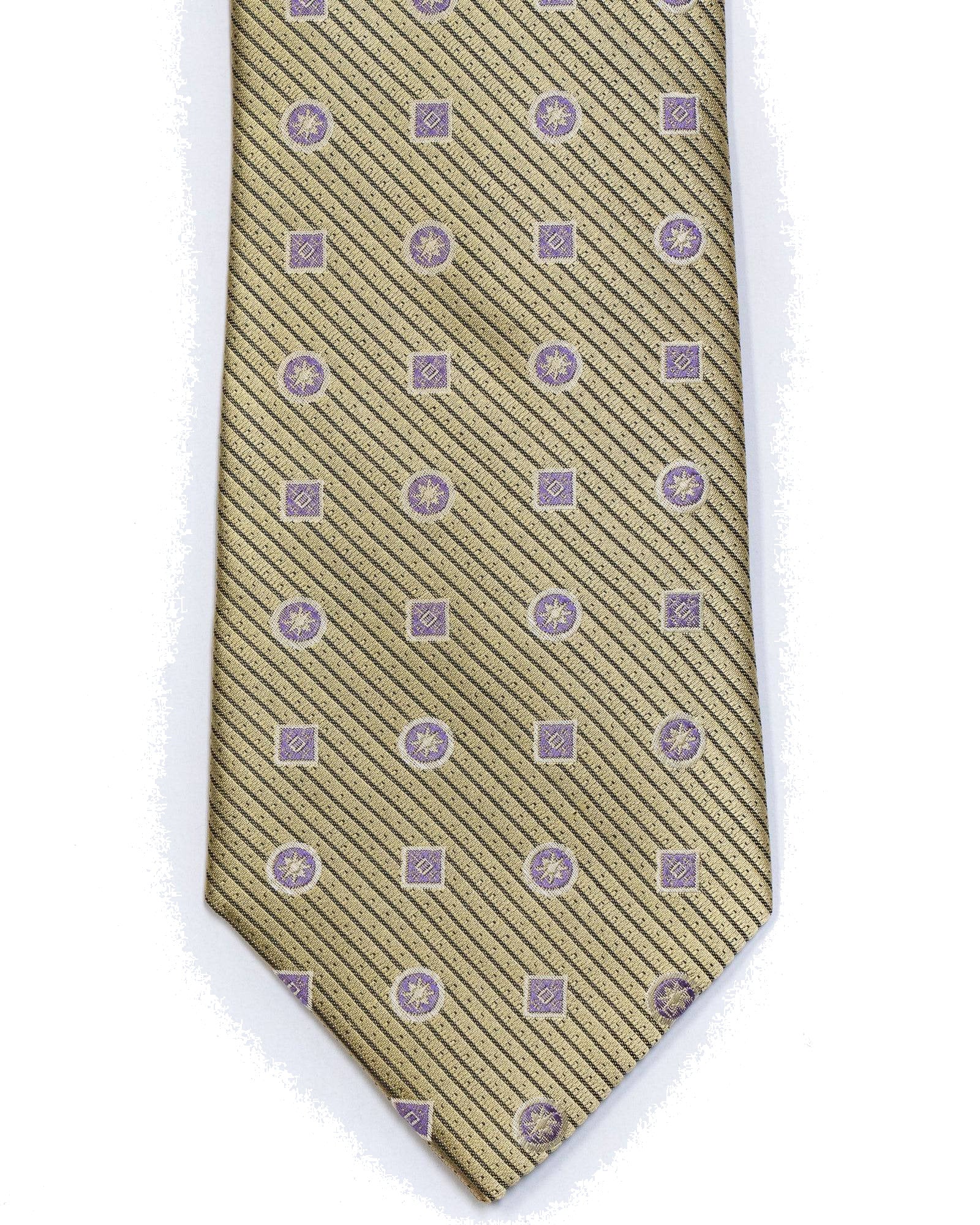 Silk Tie in Yellow With Lavender Foulard Print