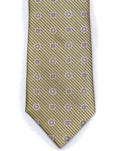 Silk Tie in Yellow With Lavender Foulard Print