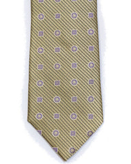 Silk Tie in Yellow With Lavender Foulard Print