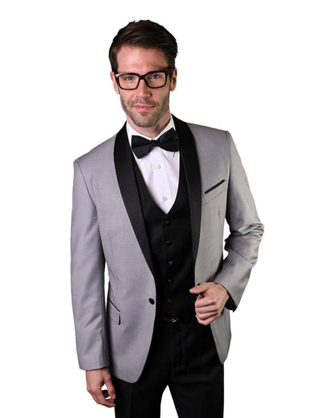 Silver With Black Shawl Dinner Jacket Tuxedo Rental - Rainwater's Men's Clothing and Tuxedo Rental