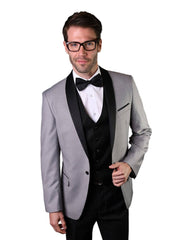 Silver With Black Shawl Dinner Jacket Tuxedo Rental - Rainwater's Men's Clothing and Tuxedo Rental