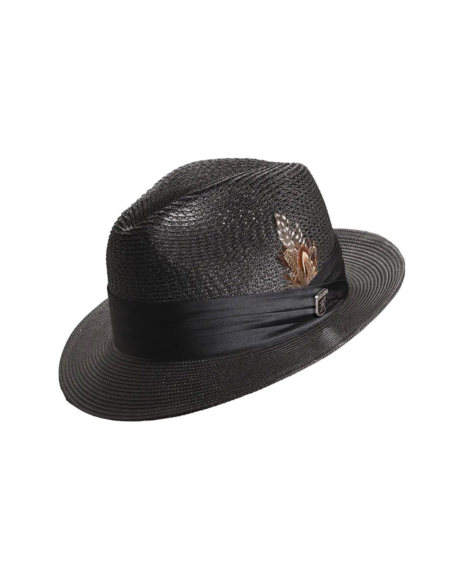 Stacy Adams Dublin Fedora Straw Poly Braided Pinch Front Hat In Black