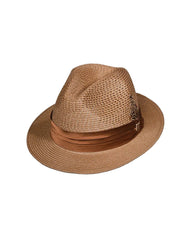 Stacy Adams Dublin Fedora Straw Poly Braided Pinch Front Hat In Cognac